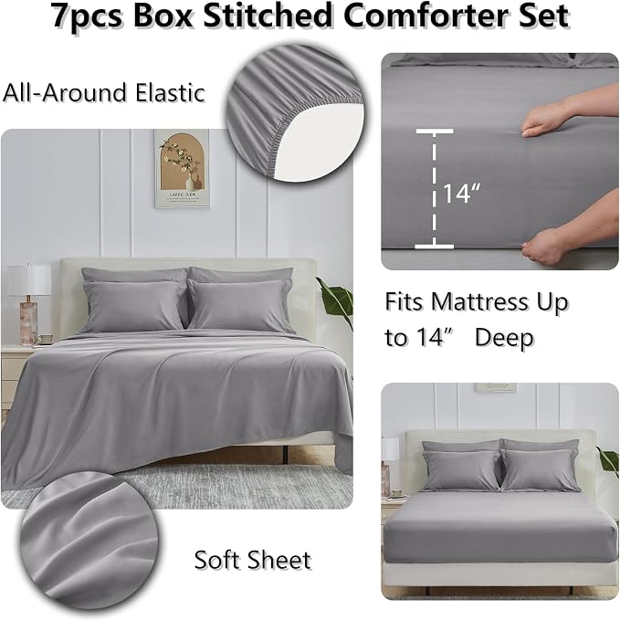 CozyLux Queen Comforter Set Grey - Image 4
