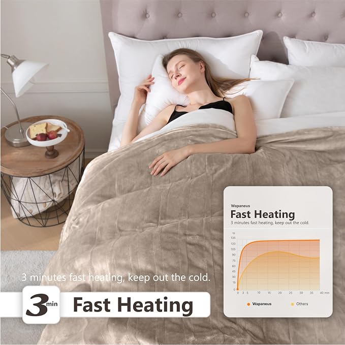 Wapaneus Heated Blanket Electric Blanket 72" x 84" Full Size - Image 2