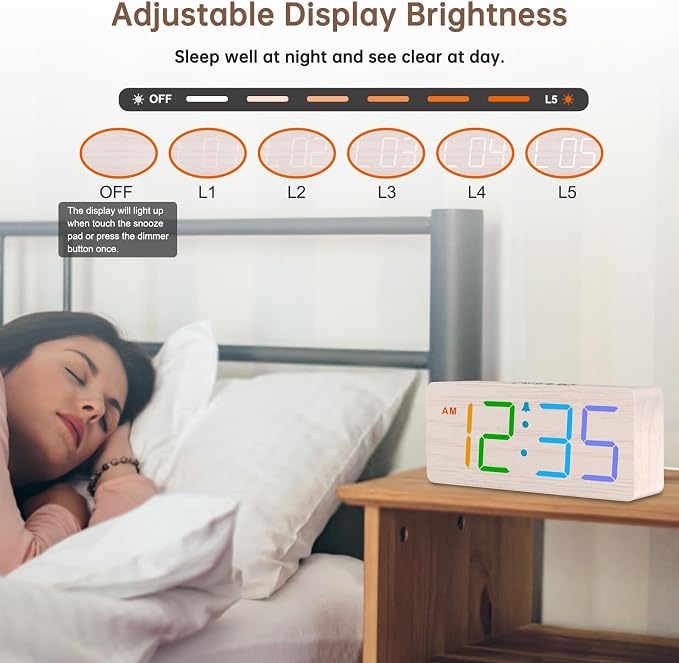 DreamSky Wooden Digital Clock for Bedroom Desk - Image 5