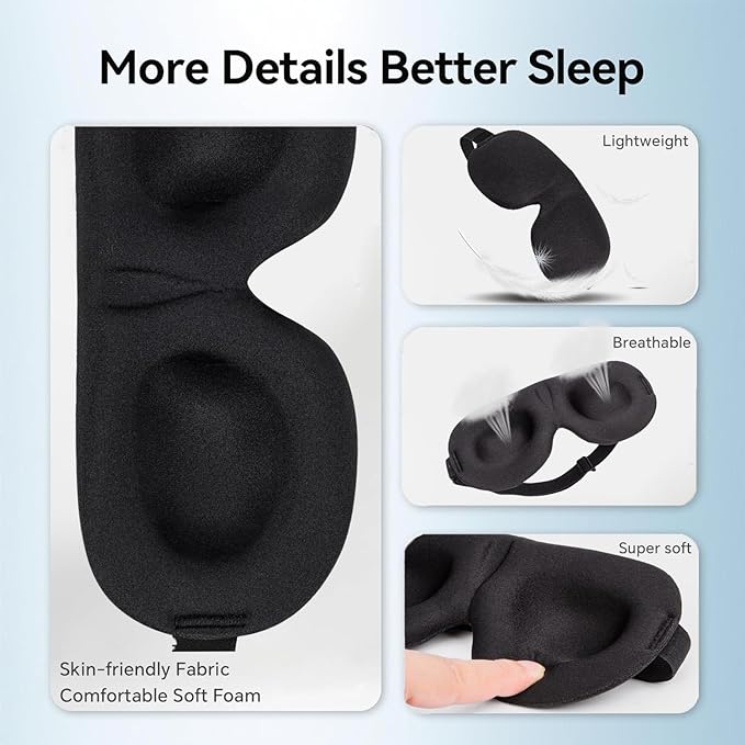 YIVIEW Sleep Mask for Back and Side Sleeper Pack of 3, 100% Light Blocking 3D - Image 6