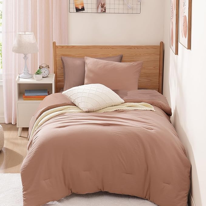 WRENSONGE Twin Comforter Set- 5 Pieces Clay Pink Twin Bed in a Bag, All Season by WRENSONGE