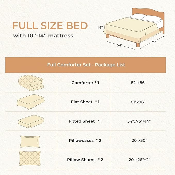 Sasttie Full Size Comforter Set, 7-Piece Bed in a Bag Double, Pintuck Bedding - Image 7