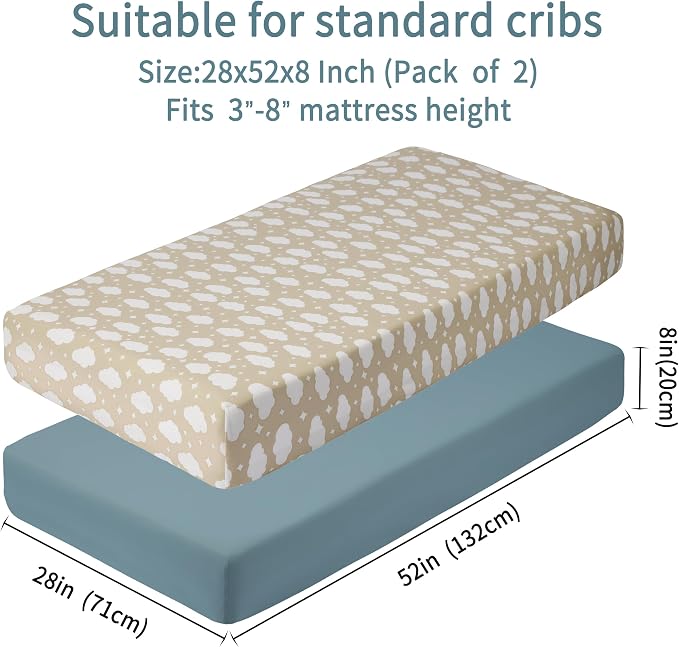 GUNTAIL Baby Crib Sheets for Boys Girls, 2 Pack Fitted Crib Sheet for Standard - Image 3