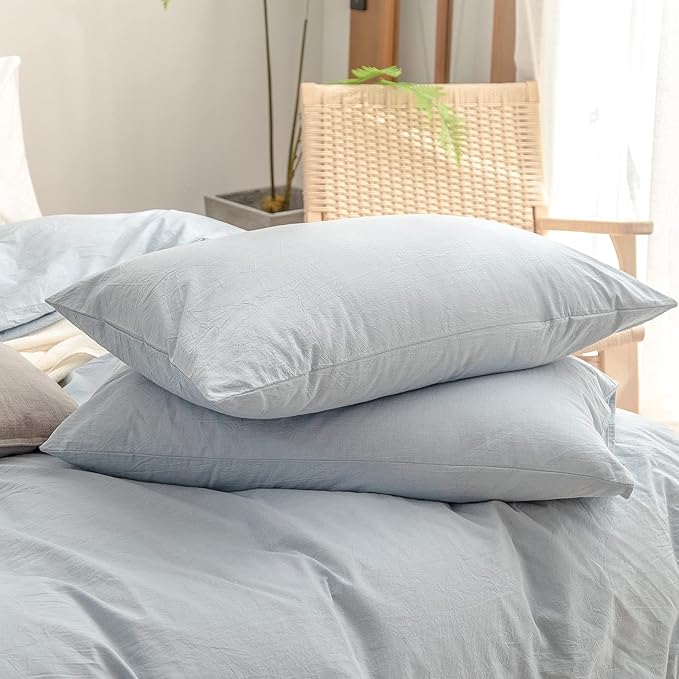 BESTOUCH Duvet Cover Set 100% Washed Cotton Linen Feel Super Soft Comfortable - Image 7