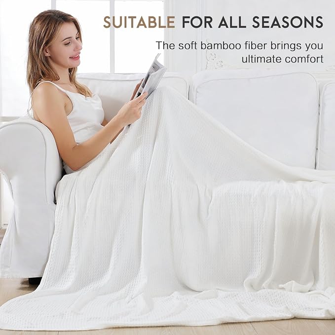 AmyHomie Cooling Waffle Blanket King Size, 100% Rayon Derived from Bamboo - Image 4