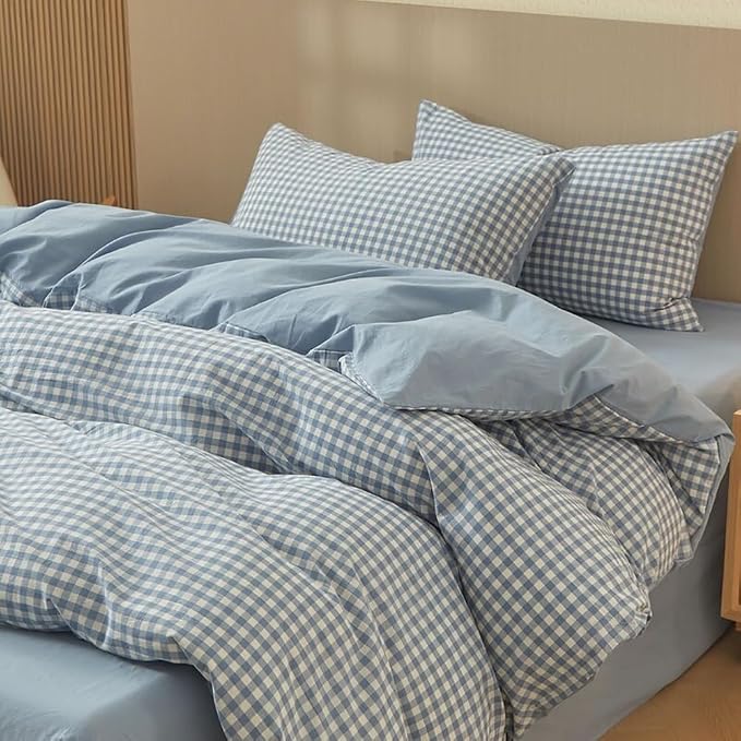 Nayoroom Blue Gingham Duvet Cover Queen Size 100% Washed Cotton Duvet Cover 3 by Nayoroom