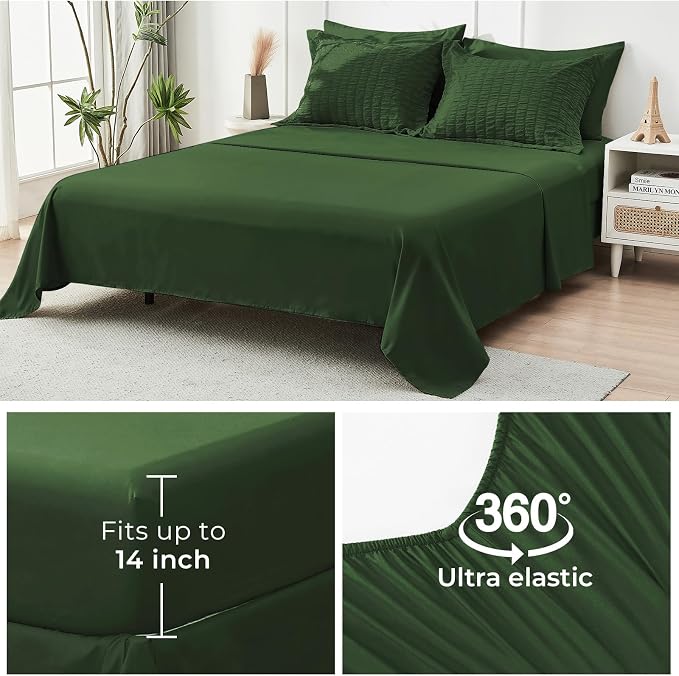 HYMOKEGE Dark Green Full Size Comforter Sets Seersucker 7 Pieces, All Season - Image 6