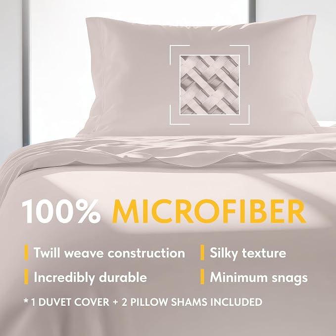 White Classic Beige Duvet Cover Queen Size, Microfiber Duvet Cover - Image 3