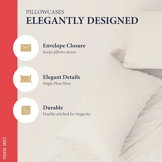 100% Egyptian Cotton Pillow Cases Standard/Queen Size Set of 2 - Image 4