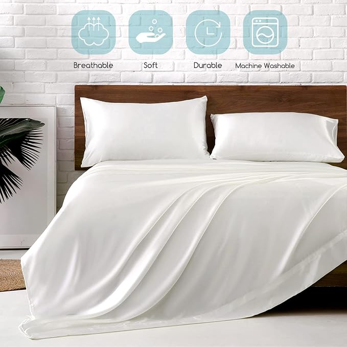 MR&HM Satin Bed Sheets, Full Size Sheets Set - Image 5