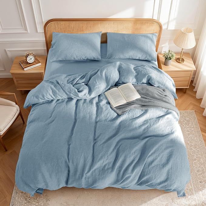 LBRO2M 100% France Linen Duvet Cover Set Cal King Size 3 Pcs Natural Flax - Image 2