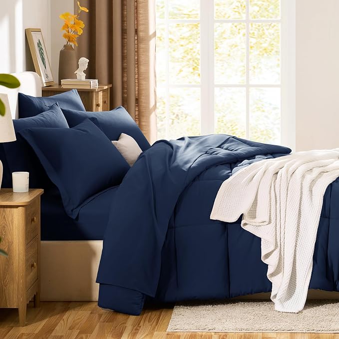 CozyLux King Size Comforter Set Navy Blue - Image 8