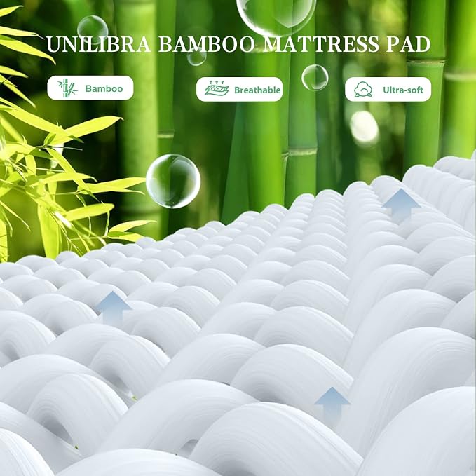 UNILIBRA Full Size Mattress Pad Cooling Rayon from Bamboo, Quilted Fitted - Image 3