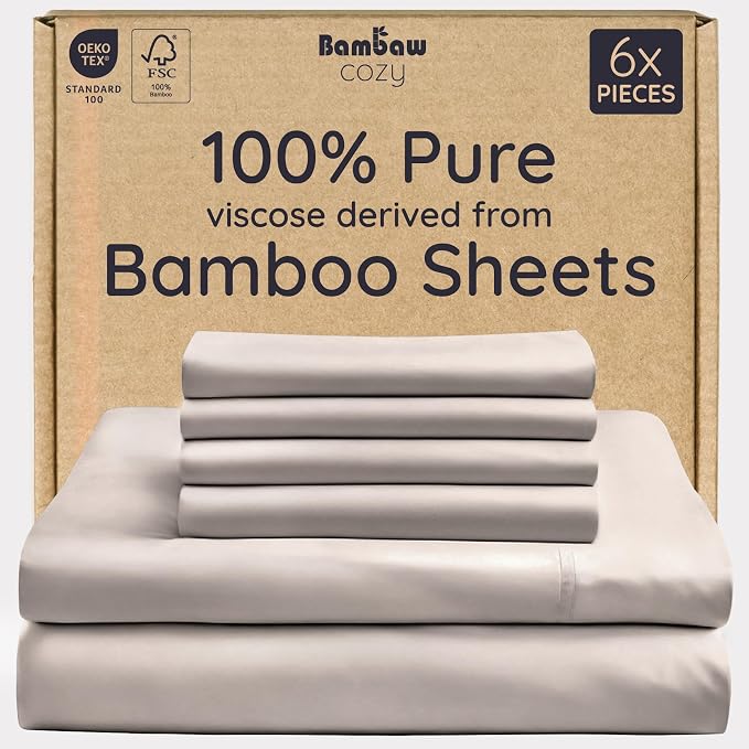 Bambaw 100% Viscose Derived from Bamboo Sheets King Size Set – 6pcs Deep Pocket by Bambaw