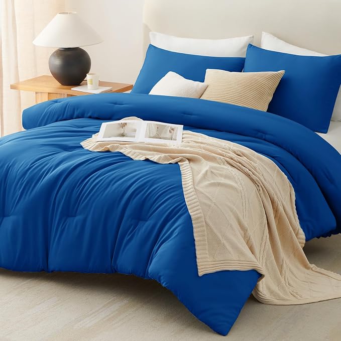 CozyLux Full Size Comforter Set Classic Blue, 3 Pieces Solid Breathable Quilted - Image 9
