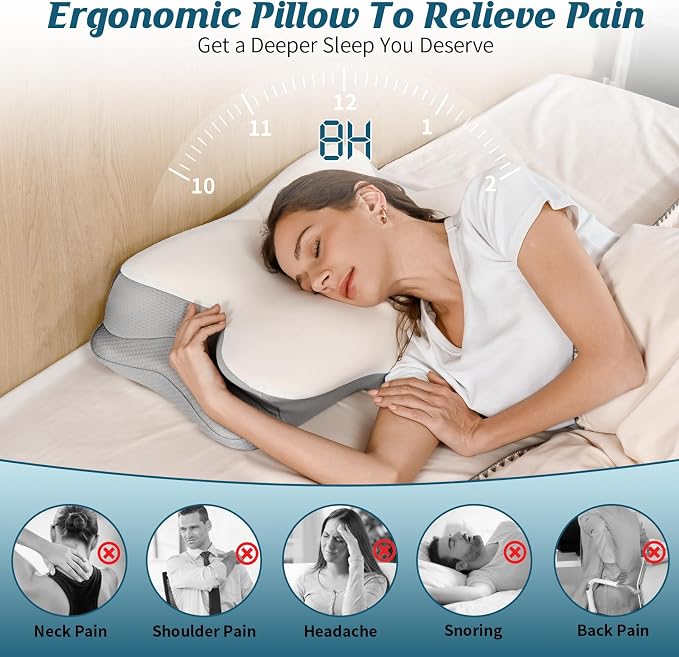 Cervical Neck Pillow for Pain Relief, Ergonomic Side Sleeper Pillow for Sleeping - Image 2
