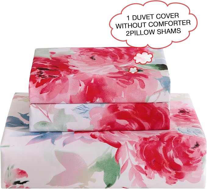 JSD Rose Floral Duvet Cover Set King Size, 3 Piece Soft Printed Microfiber - Image 3