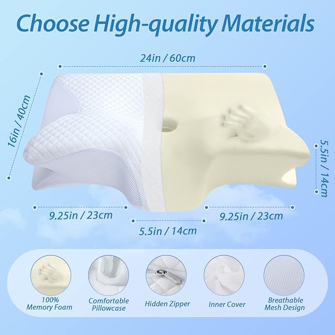 HOMCA Memory Foam Cervical Pillow, 2 in 1 Ergonomic Contour Orthopedic Pillow - Image 2