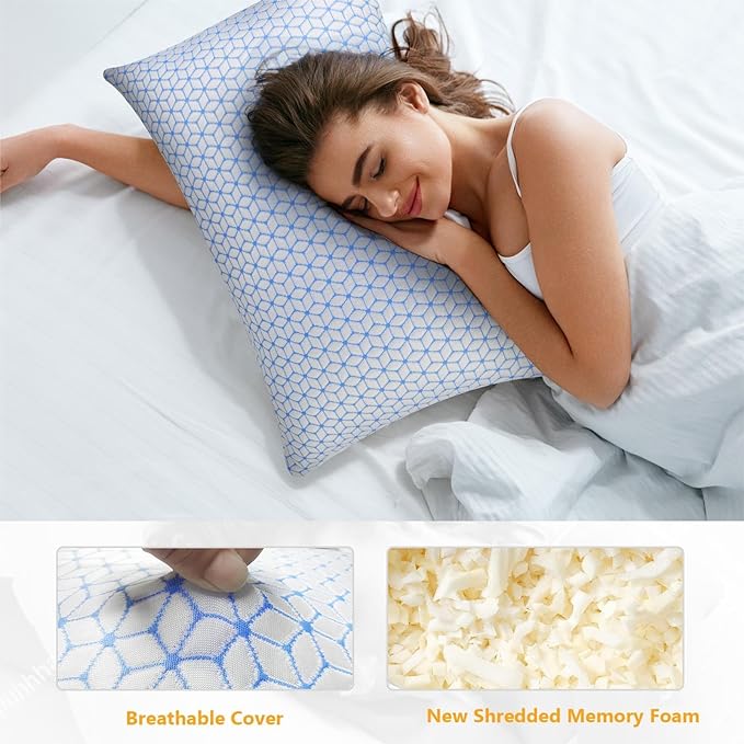 Love Attitude Bed Pillow Queen Size 1 Pack, Shredded Memory Foam Pillow - Image 2