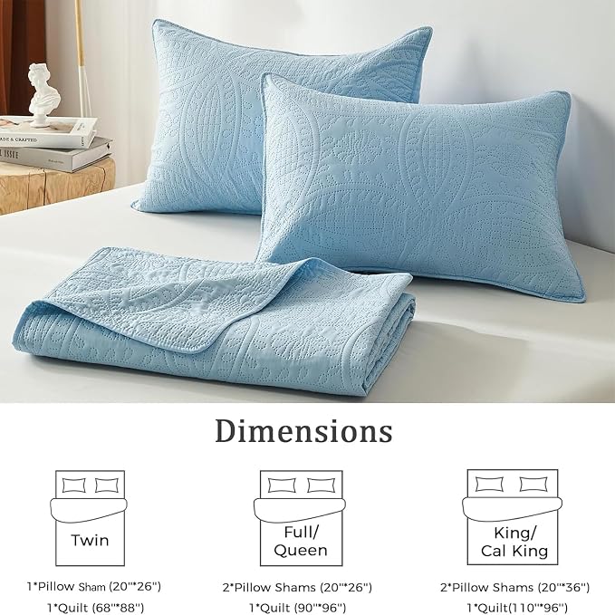 akkialla Twin Quilt Bedding Set, Sky Blue Ultrasonic Quilt Set, Lightweight - Image 6