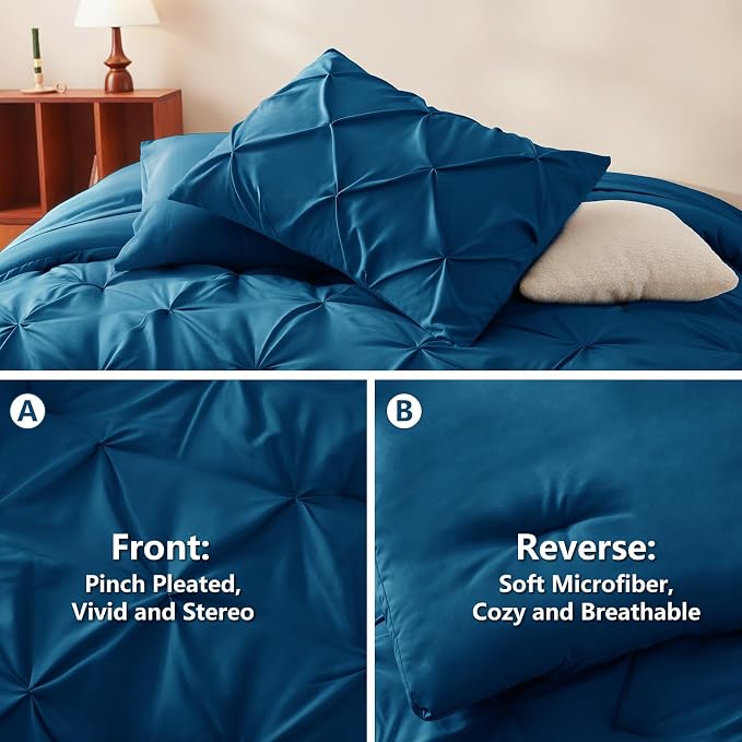 CozyLux Queen Comforter Set Teal, 7 Pieces Pintuck Bed in A Bag, Premium Teal - Image 3