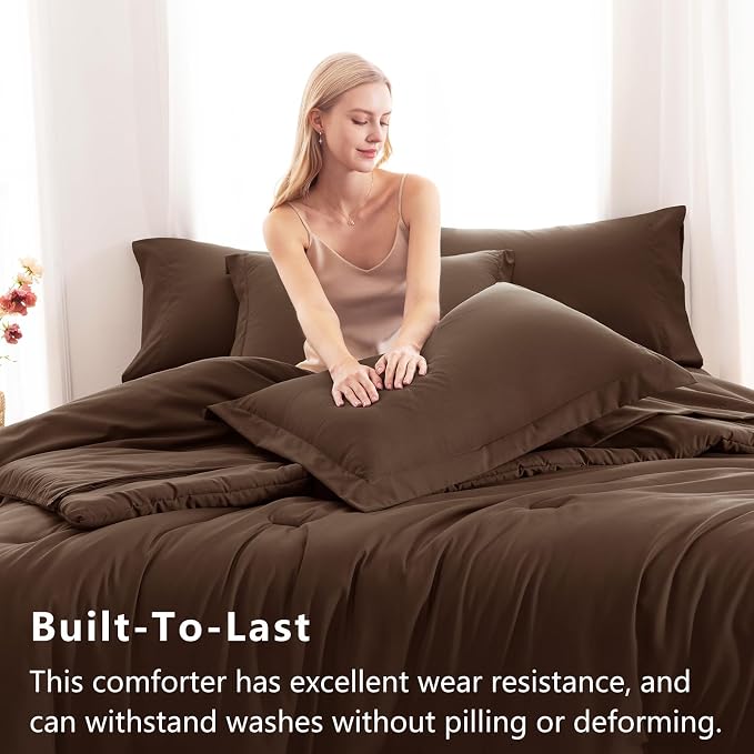 CozyLux Full Size Comforter Sets Brown, 7 Pieces Bed in a Bag Full Comforter Set - Image 3
