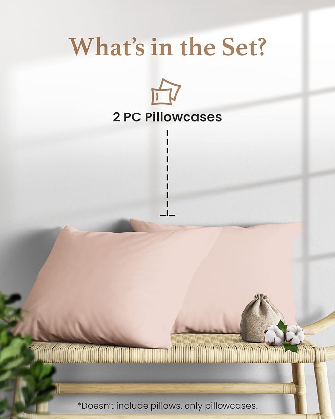 1000 TC Blush King Pillowcases Set of 2 100% Egyptian Cotton Pillow Cases - Image 2