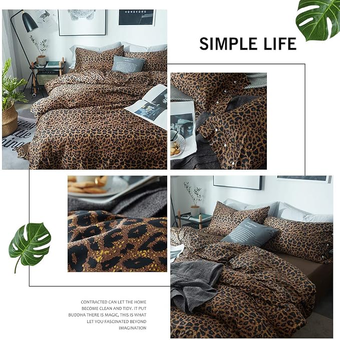 mixinni Leopard Print Duvet Cover Queen Size Long Staple Cotton Queen Bedding - Image 7