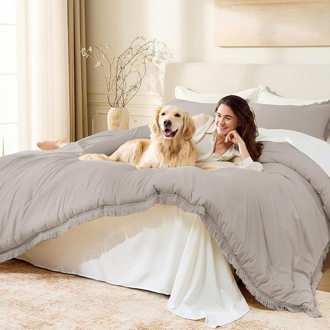 Andency King Size Comforter Set Heather Grey, 3 Pieces Boho Soft Lightweight - Image 4