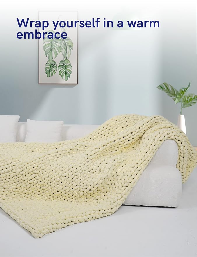 YnM Chenille Weighted Blanket, Handmade Chunky Knitted Design, Soft and Cozy - Image 3