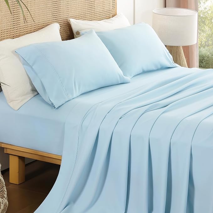 King Sheet Set 4 Piece, Wrinkle Free, Oeko-Tex Certified Bedsheets，Sky Blue by Dreava