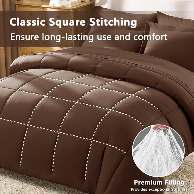 CozyLux King Size Comforter Set Brown - Image 6