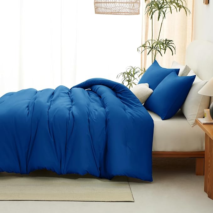 CozyLux Full Size Comforter Set Classic Blue, 3 Pieces Solid Breathable Quilted - Image 6