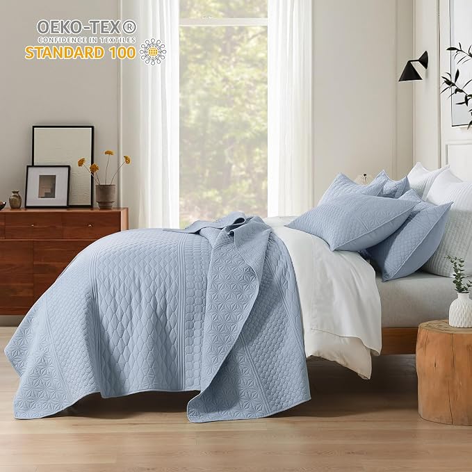 HORIMOTE HOME Light Blue Queen Size Quilt Set - Image 3