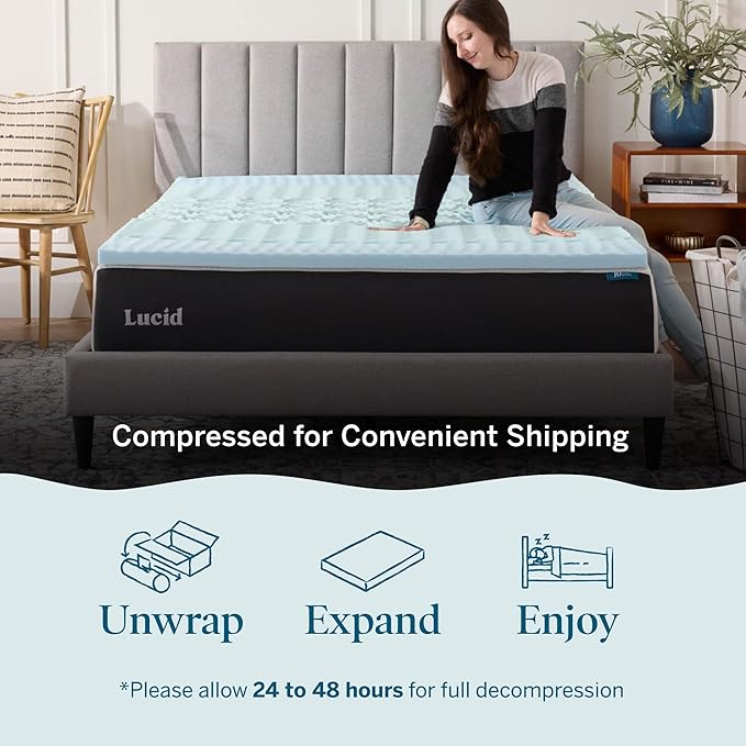 LUCID 2 Inch Gel Memory Foam Mattress Topper, California King size – 5 Zones – - Image 4