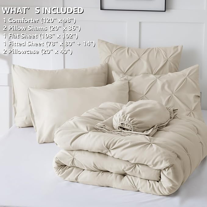 CozyLux Oversized King Comforter Sets Beige, 7 Pieces Oversized King Pintuck - Image 7