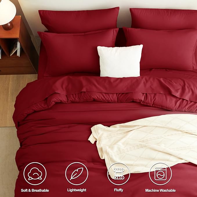CozyLux Twin XL Comforter Set Dark Red, 5 Pieces Bed in a Bag Twin Extra Long - Image 2