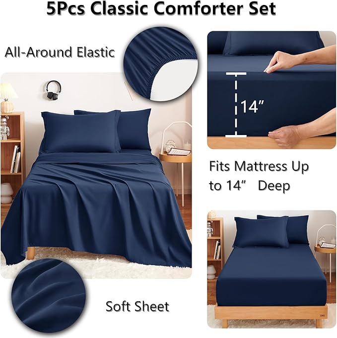 CozyLux Twin XL Comforter Set Navy Blue - Image 4