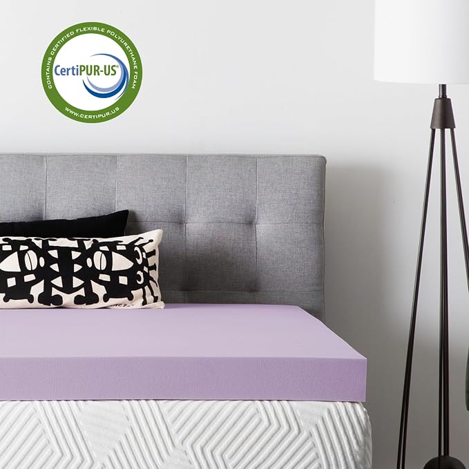 Lucid 4 Inch Lavender Memory Foam Mattress Topper, King Size – Essential Oil - Image 4