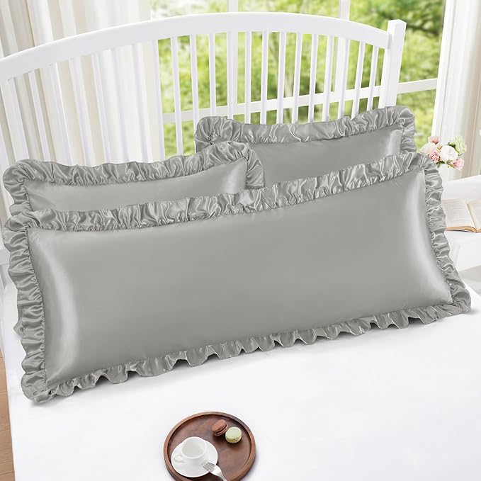 Homiest Ruffle Satin Body Pillow Cover, Silky Satin Body Pillowcase - Image 5