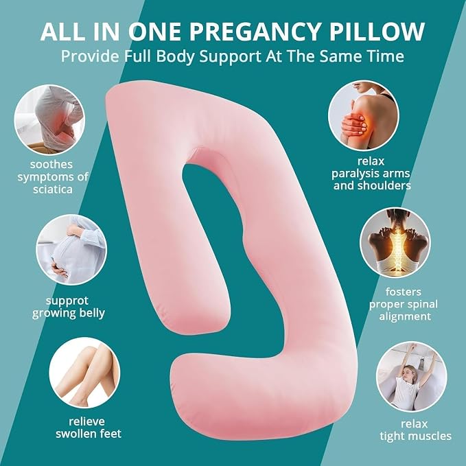 Sasttie Pregnancy Pillows for Sleeping, Jumbo U Shaped Cooling Full Body Pillow - Image 6