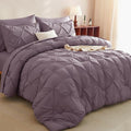 CozyLux Queen Comforter Set Grayish Purple, 7 Pieces Pintuck Bed in A Bag by CozyLux