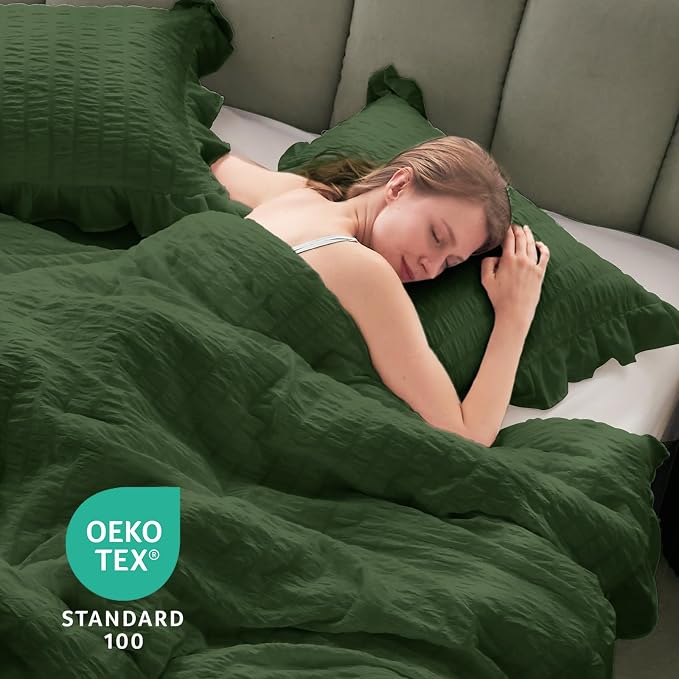 JOLLYVOGUE Dark Green Comforter Full Size, 3 Pieces Seersucker Lightweight Full - Image 9