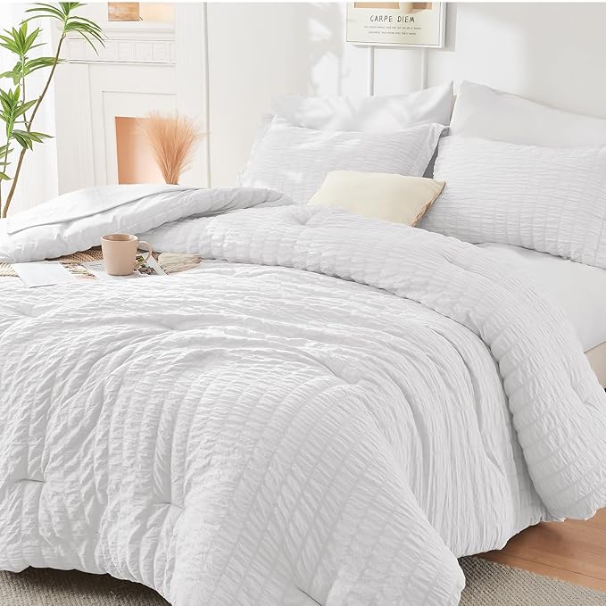 HYMOKEGE White Duvet Cover King Size, Ultra Soft 3-Piece Seersucker Duvet Cover - Image 6