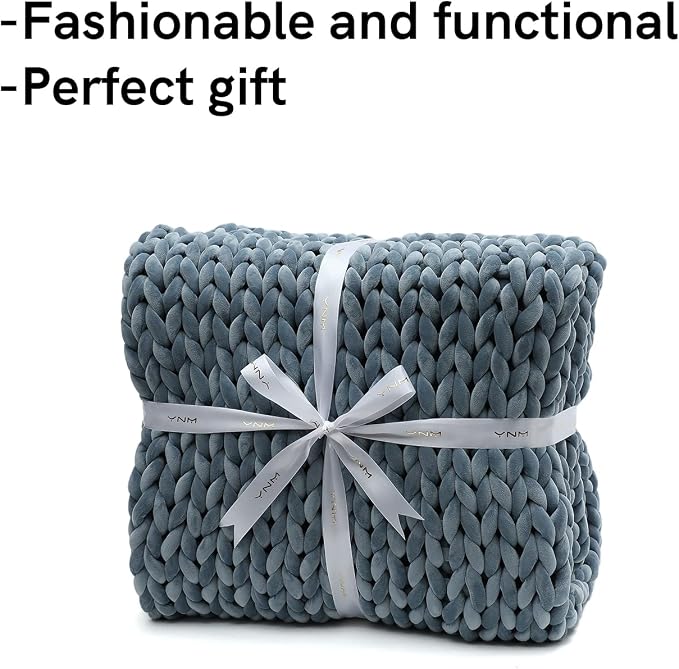 YnM Velvet Weighted Blanket, Handmade Chunky Knitted Design, Soft and Cozy - Image 4
