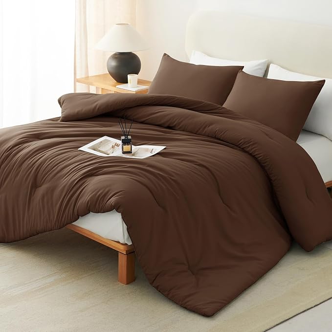 CozyLux Oversized King Comforter Set Brown, 3 Pieces 120x98 Solid Breathable by CozyLux