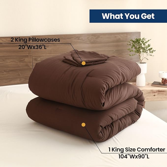 Paxrac Earthy Brown Comforter King Size, Neutral 3 Pieces Comforter Set - Image 7