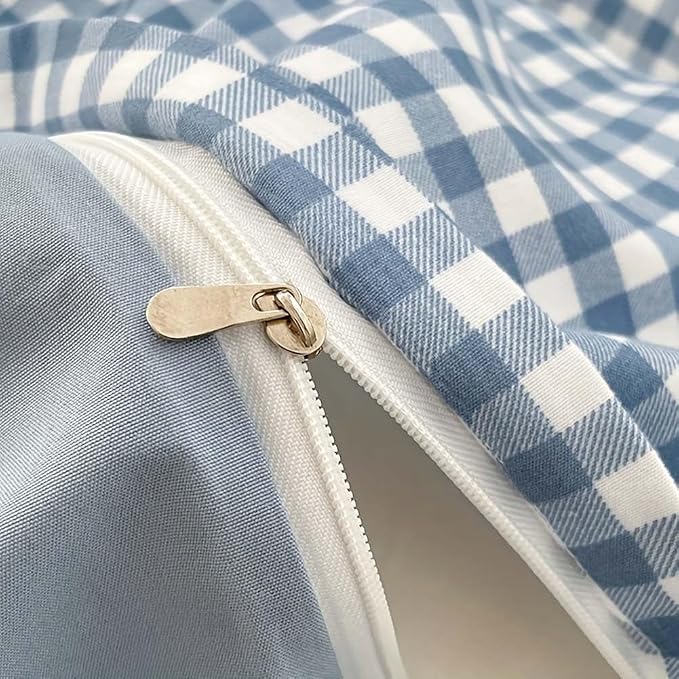 Nayoroom Blue Gingham Duvet Cover Queen Size Plaid Checkered Comforter Cover 3 - Image 6