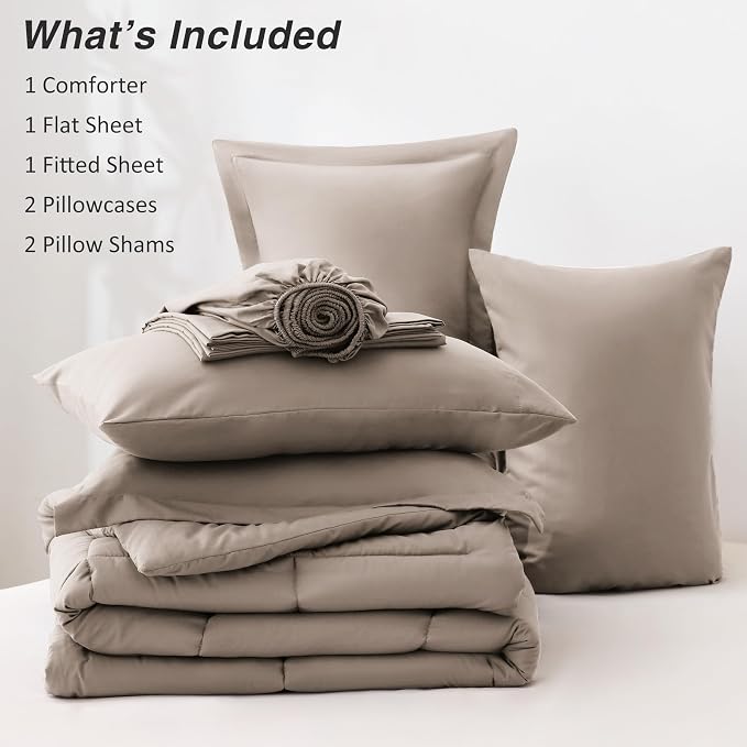 Love's cabin Queen Comforter Set Light Brown, 7 Pieces Queen Bed in a Bag - Image 8