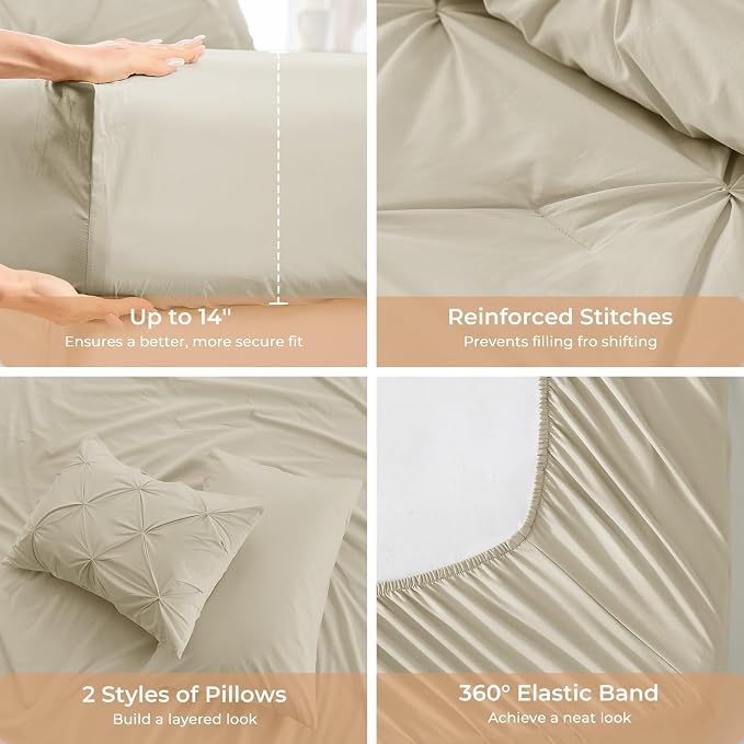 Sasttie Twin Comforter Set, 5-Piece Bed in a Bag, Pintuck Bedding Sets - Image 5